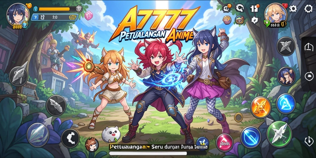 Screenshot utama A7777 menampilkan aksi pertarungan karakter anime yang intens.