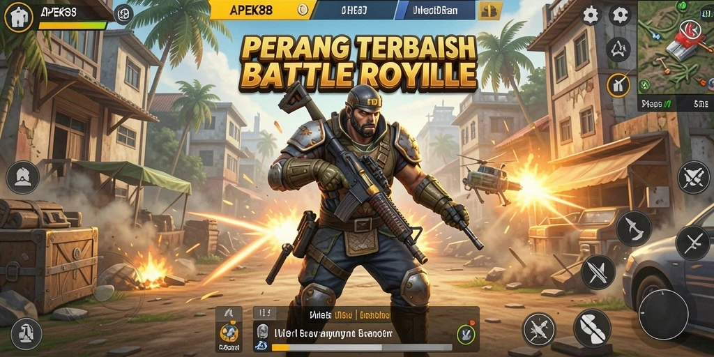 Tangkapan layar APEK88 menampilkan pertarungan epic dalam mode Battle Royale.