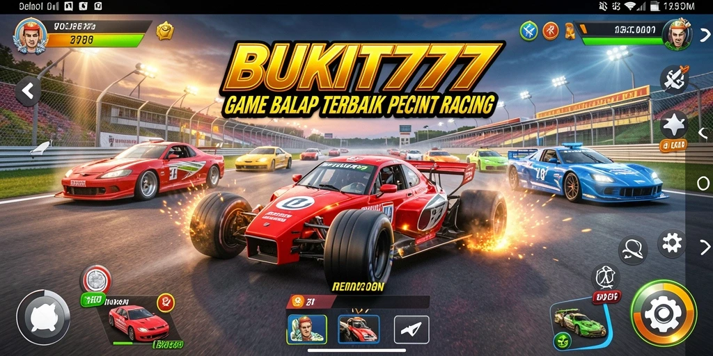 Tangkapan layar permainan BUKIT777 menampilkan aksi balapan yang menegangkan.