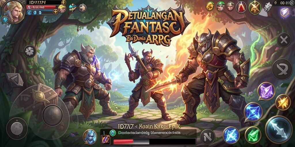 Screenshot gameplay ID777 menampilkan pertarungan mendebarkan di dunia fantasi.