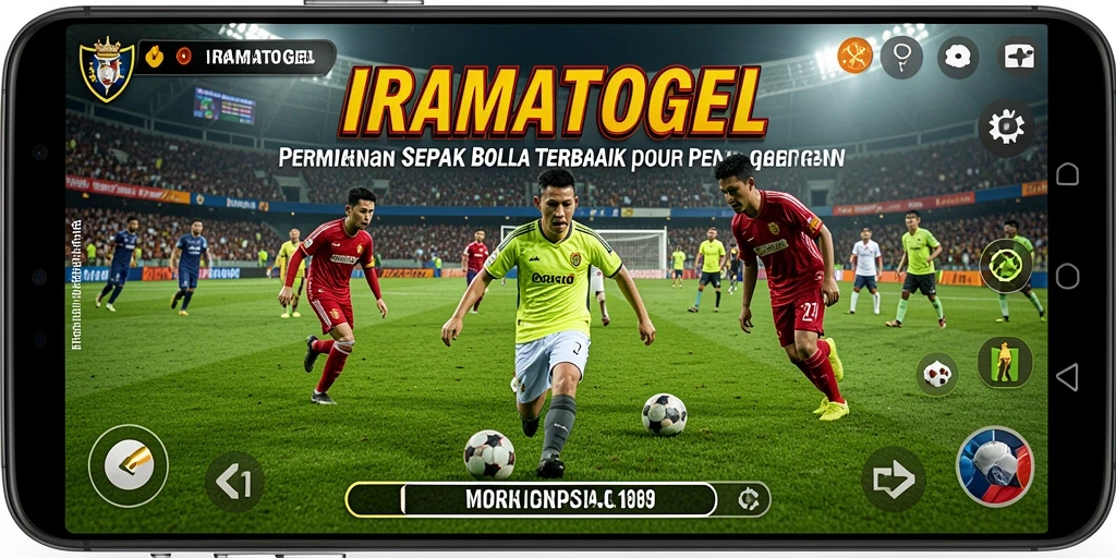 Tampilan gameplay yang seru dari IRAMATOGEL dengan aksi sepak bola mendebarkan.