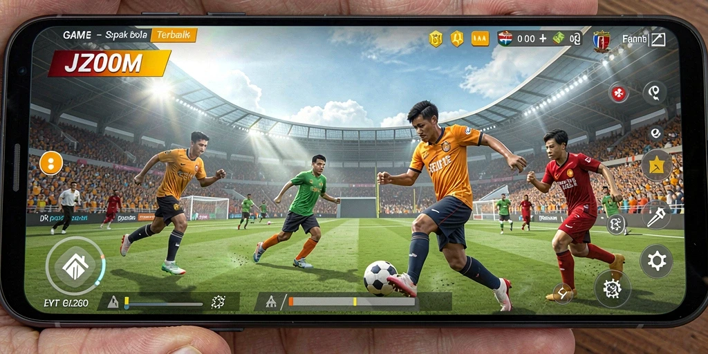 Screenshot J200M menampilkan momen mendebarkan dalam pertandingan sepak bola.