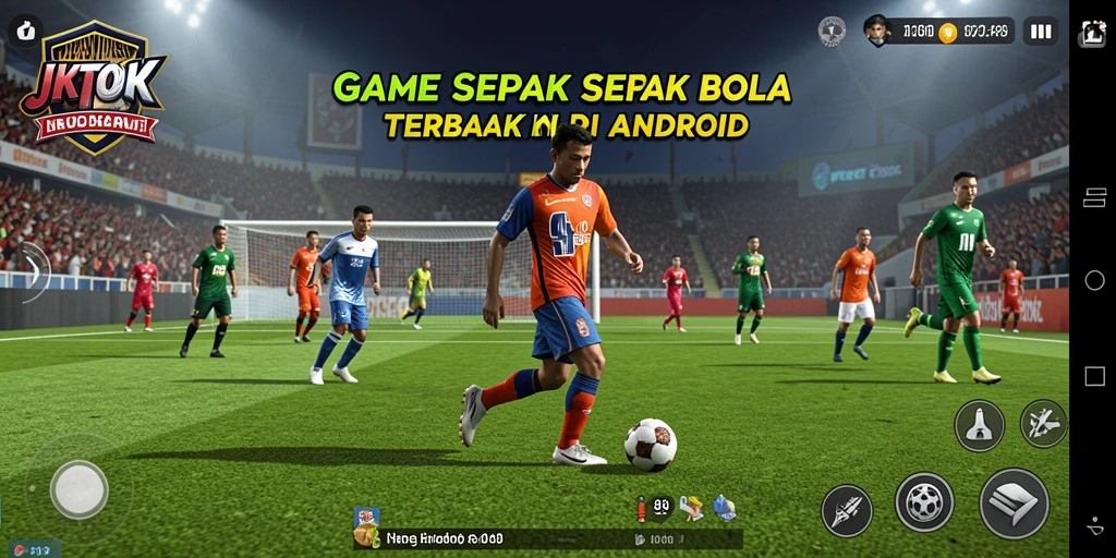 Tampilan gameplay seru dalam JKTOK menampilkan aksi sepak bola yang mendebarkan.