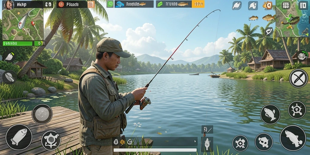 Gameplay seru memancing di lautan luas dan beragam ikan.