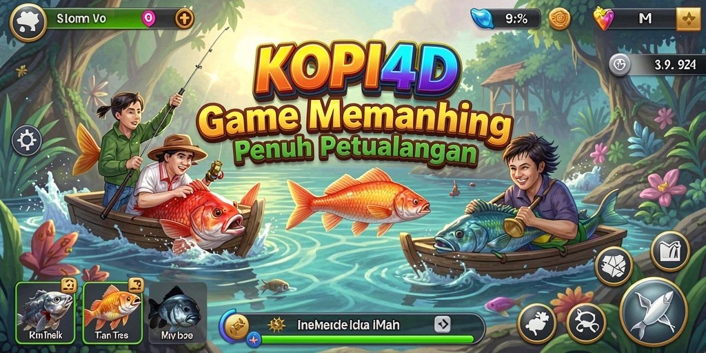 Tampilan gameplay KOPI4D saat menangkap ikan di danau.