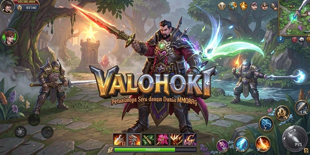 Screenshot gameplay VALOHOKI menunjukkan pertempuran epik di dunia MMORPG.